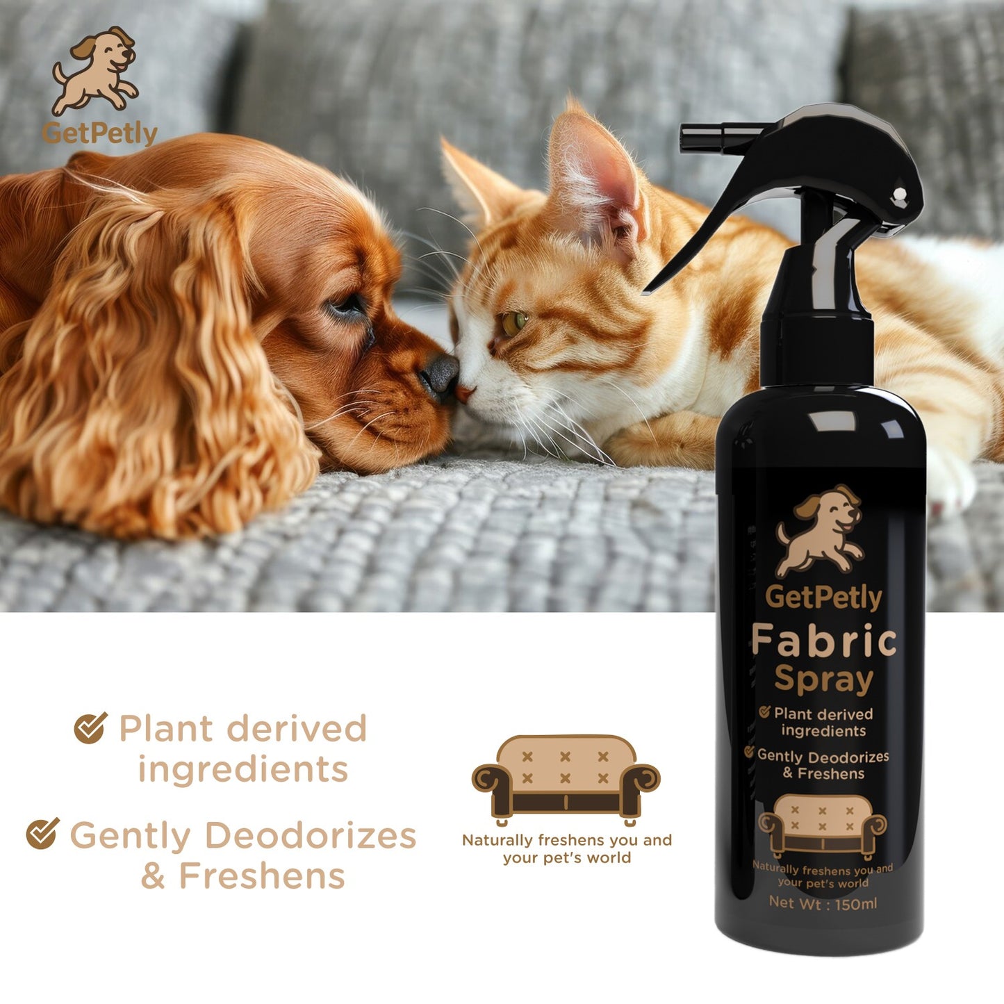 GetPetly Pet Fabric Spray 150ml – Baby Powder Freshness