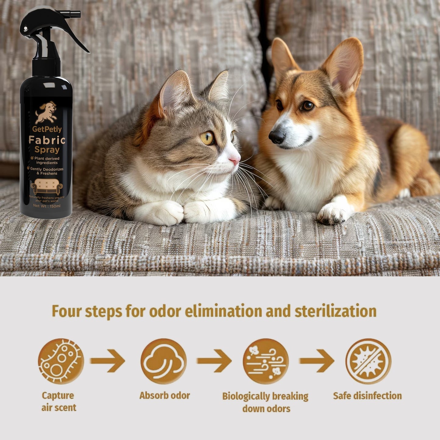 GetPetly Pet Fabric Spray 150ml – Baby Powder Freshness