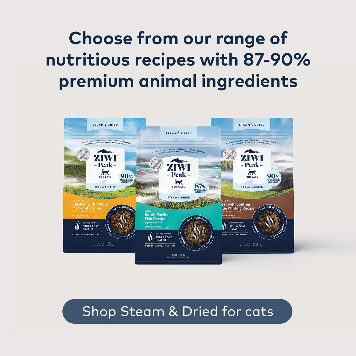 ZIWI Peak Steam & Dried Cat Food – Beef with Southern Blue Whiting | 800g / 2.2kg