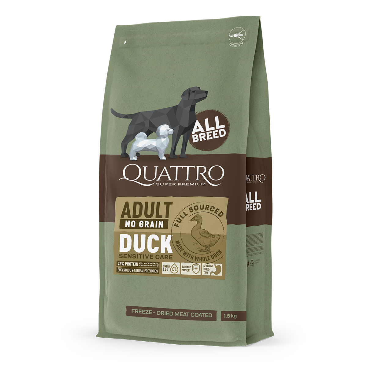 Quattro Grain-Free Dry Dog Food 1.5kg – Freeze-Dried Coated