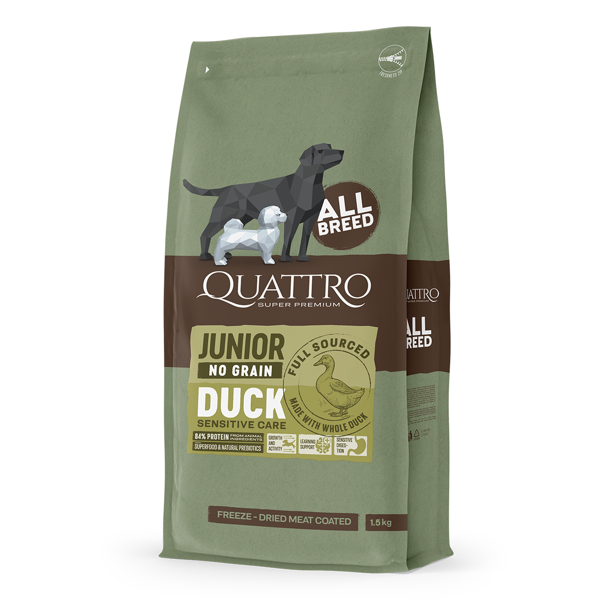 Quattro Grain-Free Dry Dog Food 1.5kg – Freeze-Dried Coated