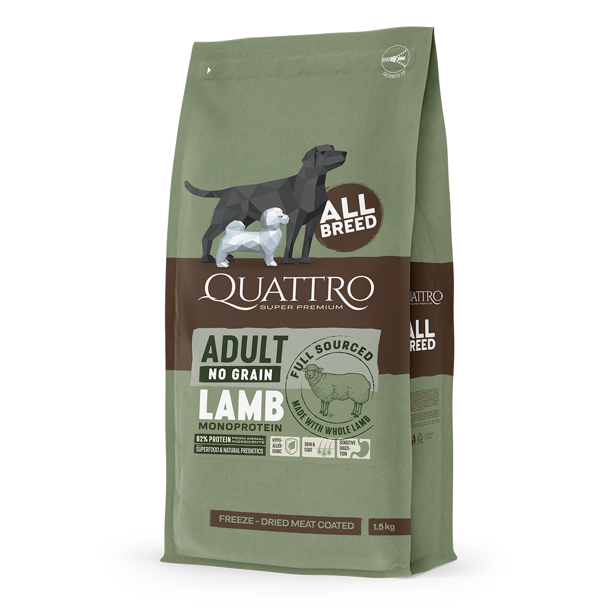 Quattro Grain-Free Dry Dog Food 1.5kg – Freeze-Dried Coated