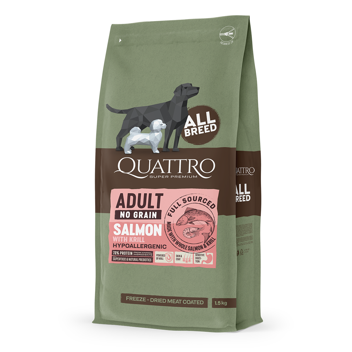 Quattro Grain-Free Dry Dog Food 1.5kg – Freeze-Dried Coated