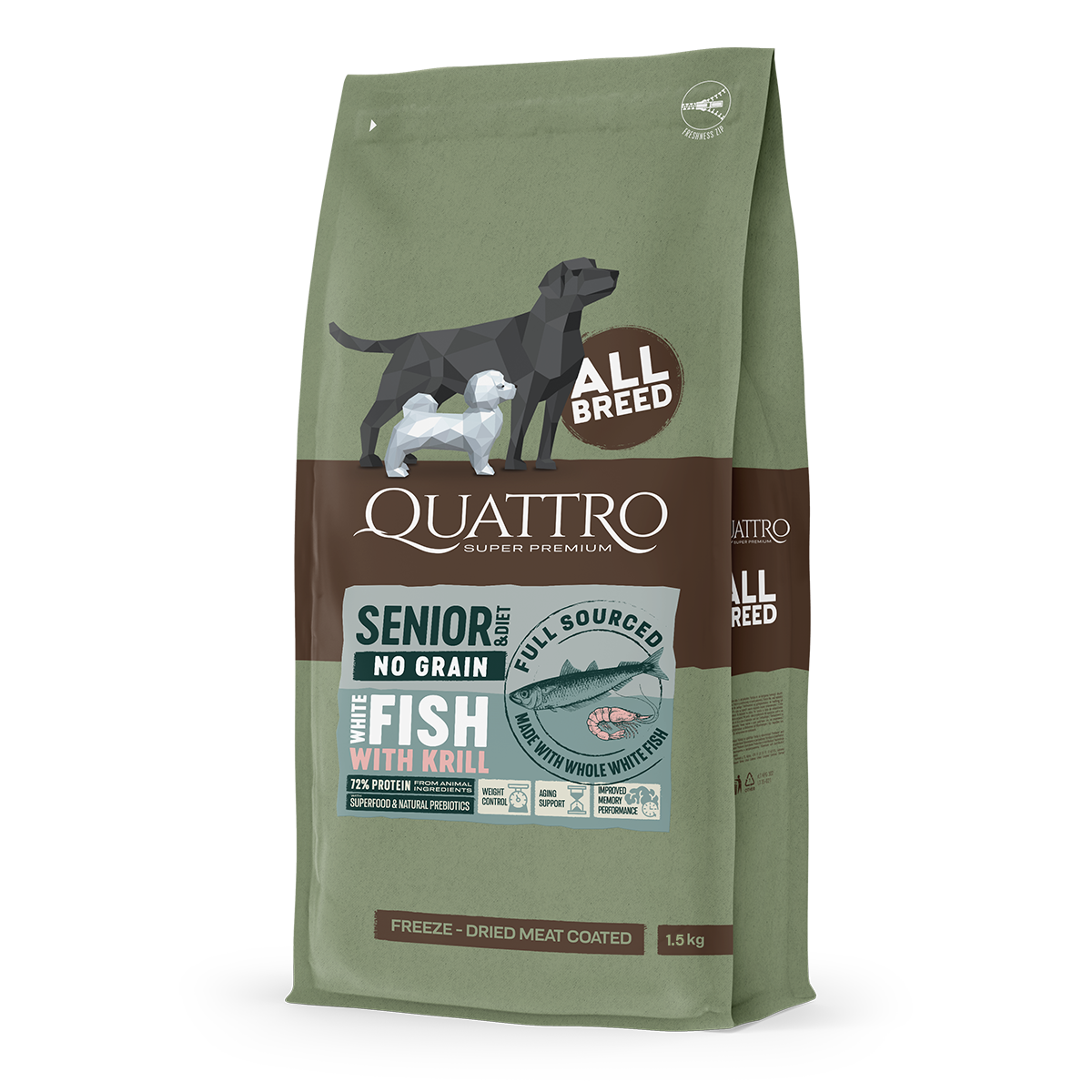Quattro Grain-Free Dry Dog Food 1.5kg – Freeze-Dried Coated