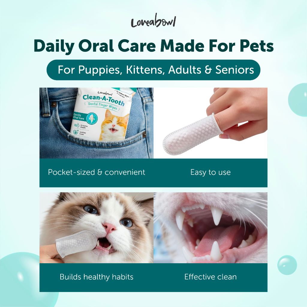 Loveabowl Clean-A-Tooth Dental Wipes for Cats – Unscented, 50pcs