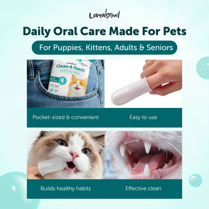 Loveabowl Clean-A-Tooth Dental Wipes for Cats – Unscented, 50pcs