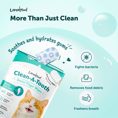 Loveabowl Clean-A-Tooth Dental Wipes for Cats – Unscented, 50pcs