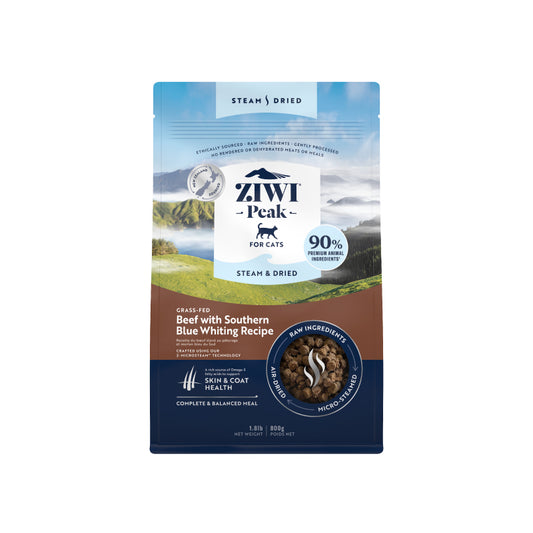 ZIWI Peak Steam & Dried Cat Food – Beef with Southern Blue Whiting | 800g / 2.2kg