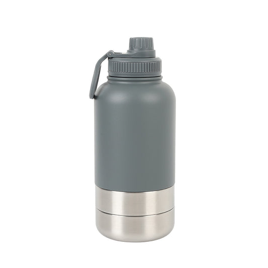 3-in-1 Pet Travel Flask with 2 Detachable Bowls – 32 oz