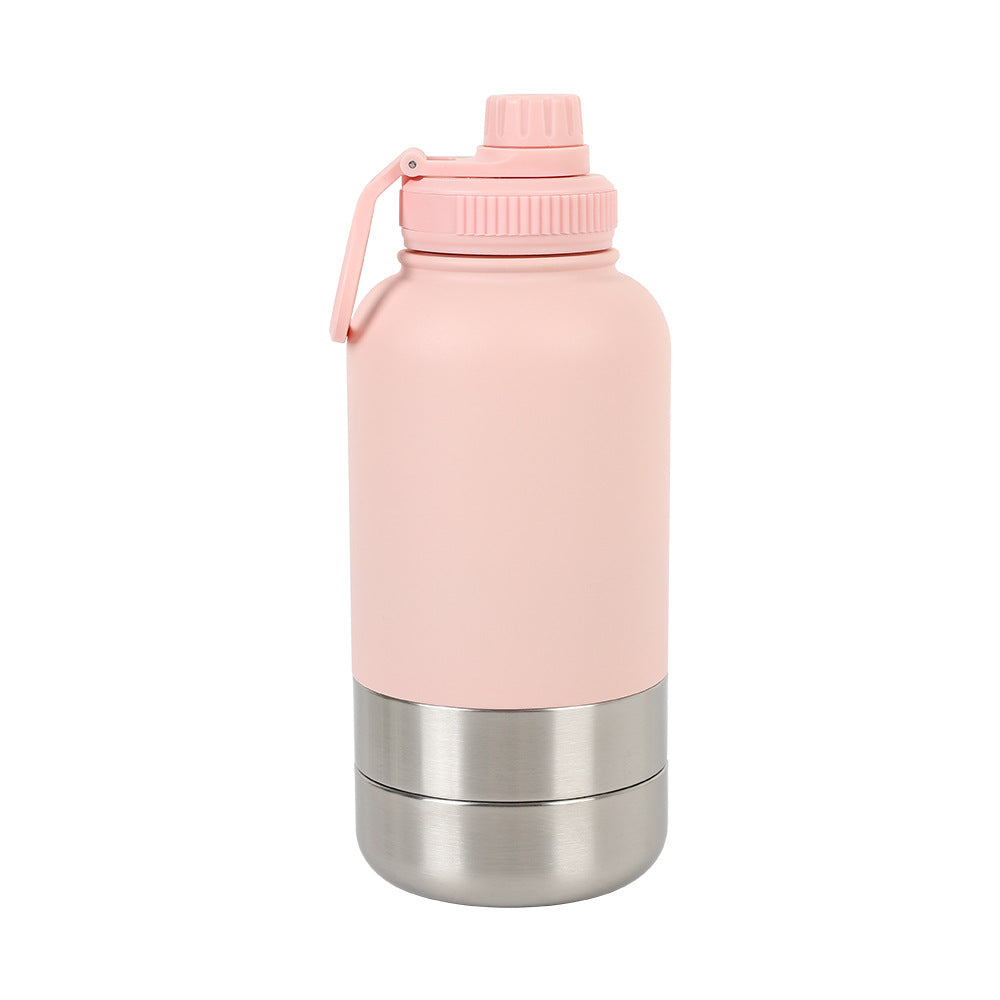3-in-1 Pet Travel Flask with 2 Detachable Bowls – 32 oz